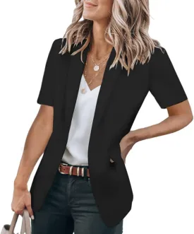 Womens Casual Blazers Work Office Suit Jackets Open Front Short Sleeve Suit Lapel Jacket Blazer with Pockets