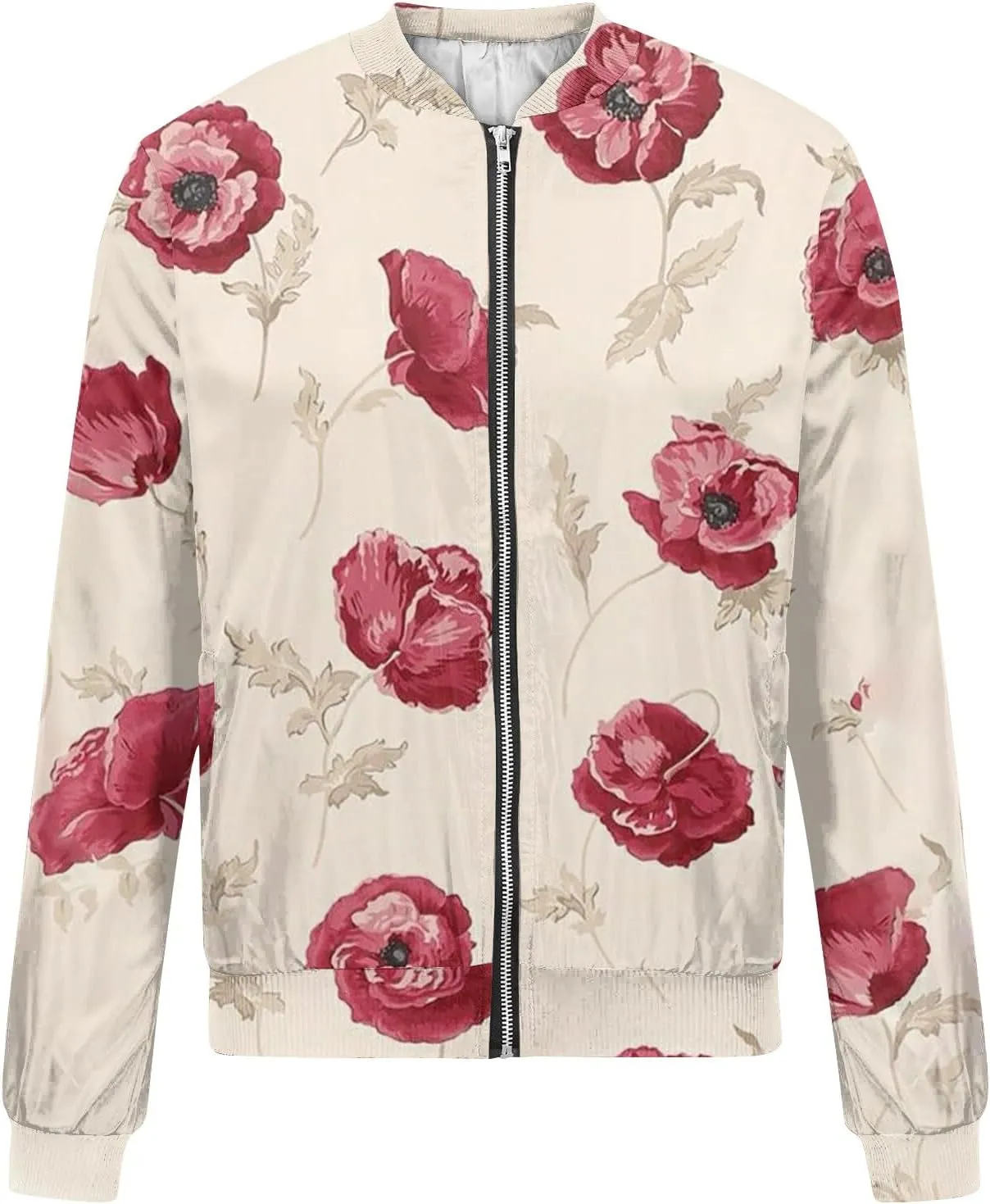 Women's Plaid Zip Up Long Sleeve Bomber Jacket Lightweight Outerwear with Pockets Short Winter Windbreaker Coat