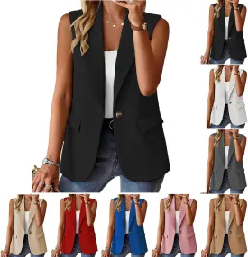 Women's Sleeveless Cardigans Vest Open Front Blazer Jackets Dressy Casual Duster Trench Vests Lapel Office Blazers