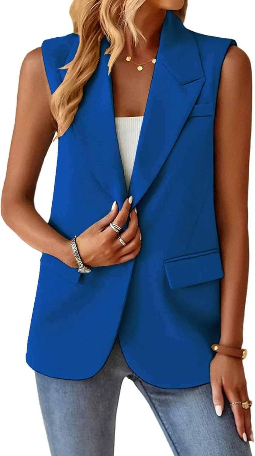 Women's Sleeveless Cardigans Vest Open Front Blazer Jackets Dressy Casual Duster Trench Vests Lapel Office Blazers