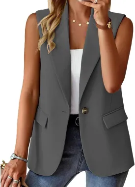 Women's Sleeveless Cardigans Vest Open Front Blazer Jackets Dressy Casual Duster Trench Vests Lapel Office Blazers