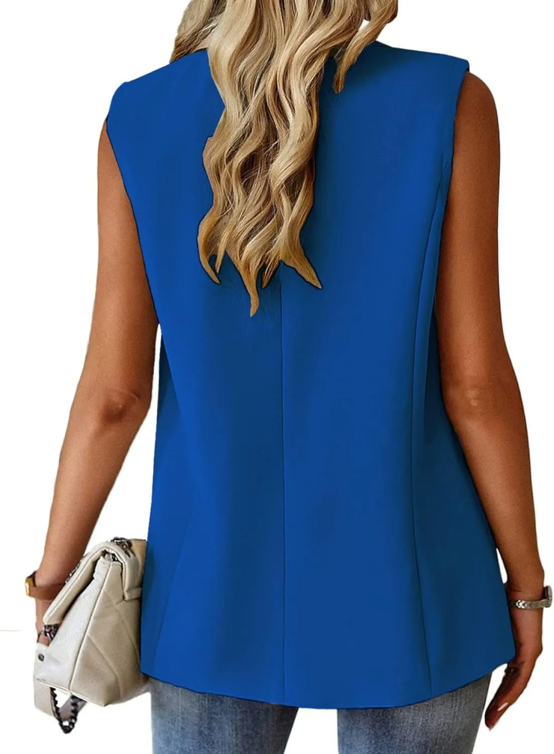 Women's Sleeveless Cardigans Vest Open Front Blazer Jackets Dressy Casual Duster Trench Vests Lapel Office Blazers