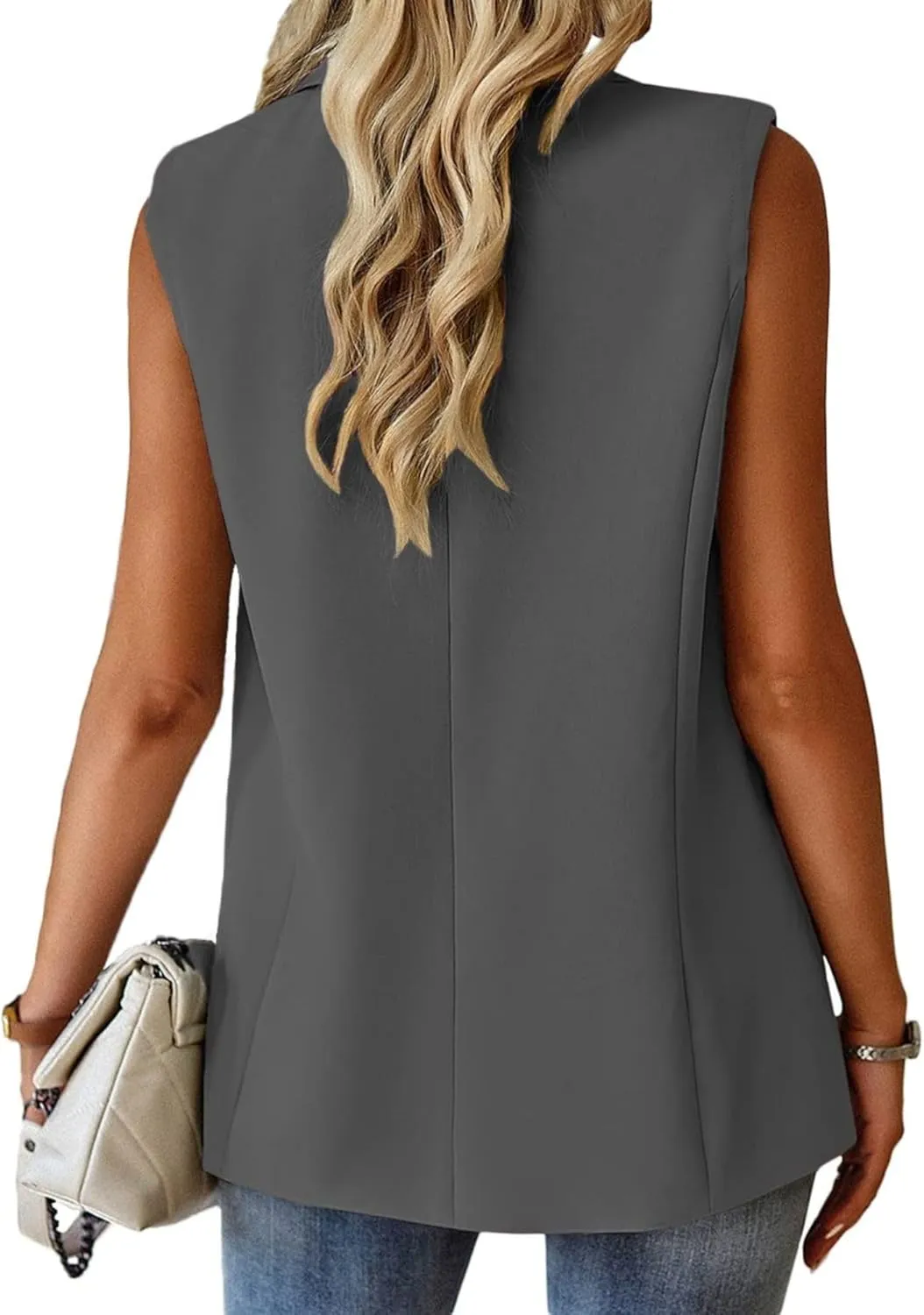 Women's Sleeveless Cardigans Vest Open Front Blazer Jackets Dressy Casual Duster Trench Vests Lapel Office Blazers