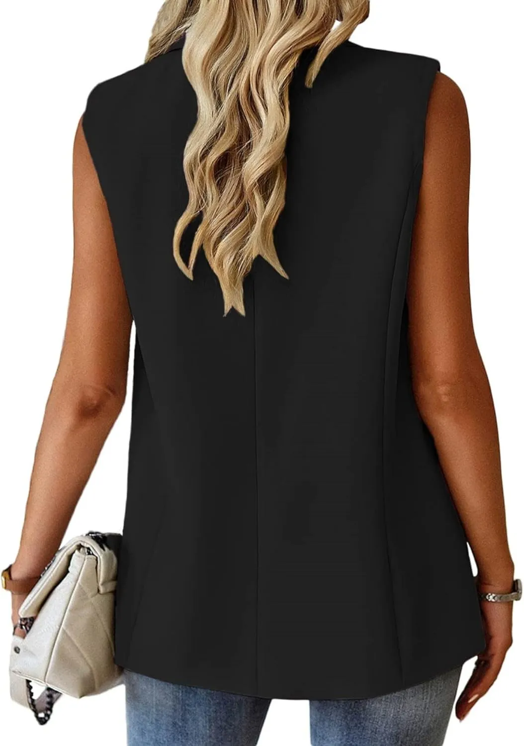 Women's Sleeveless Cardigans Vest Open Front Blazer Jackets Dressy Casual Duster Trench Vests Lapel Office Blazers