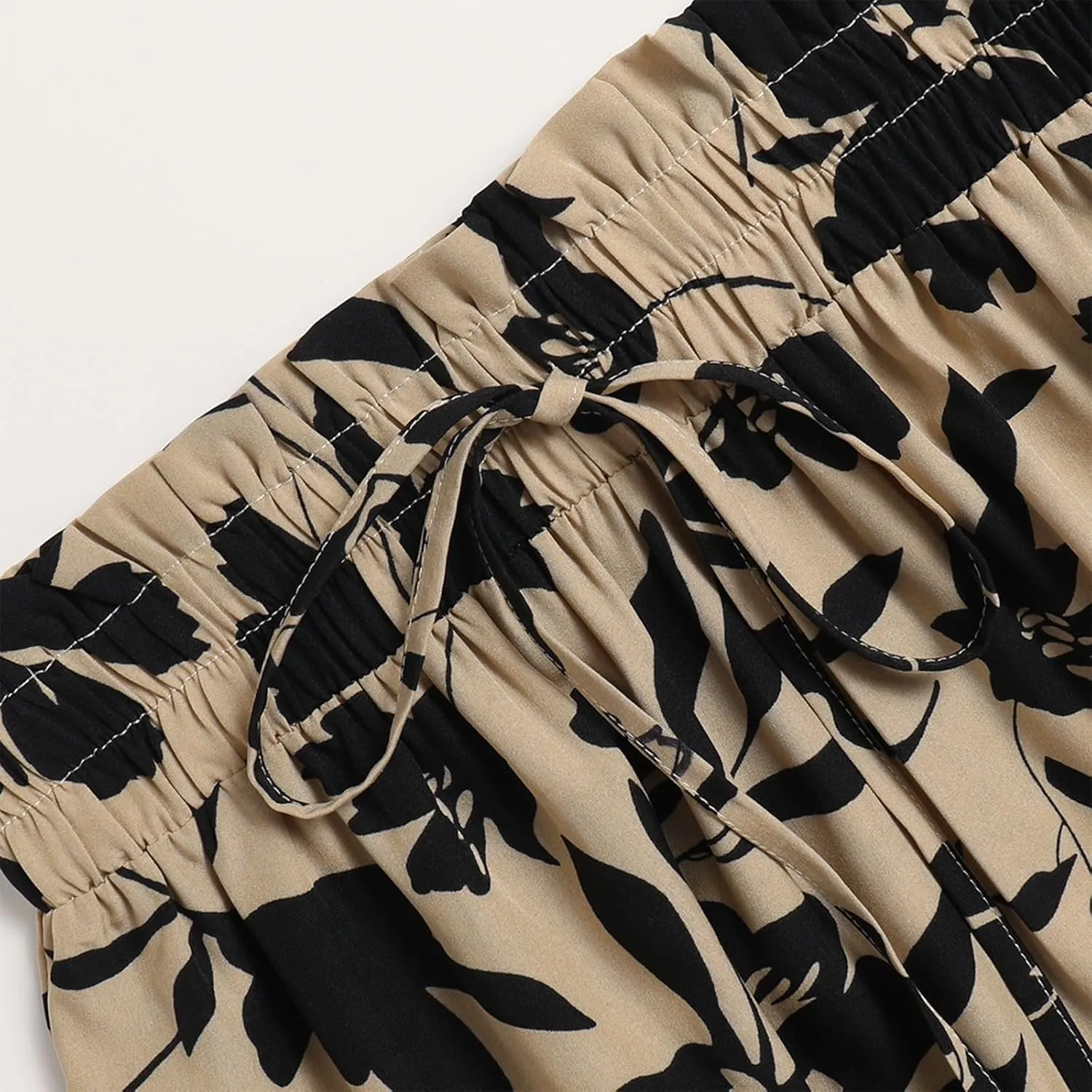 Womens Summer Casual A-Line Long Skirt Tiered High Waist Beach Outfits Elastic Waist Bohemian Print Maxi Skirt