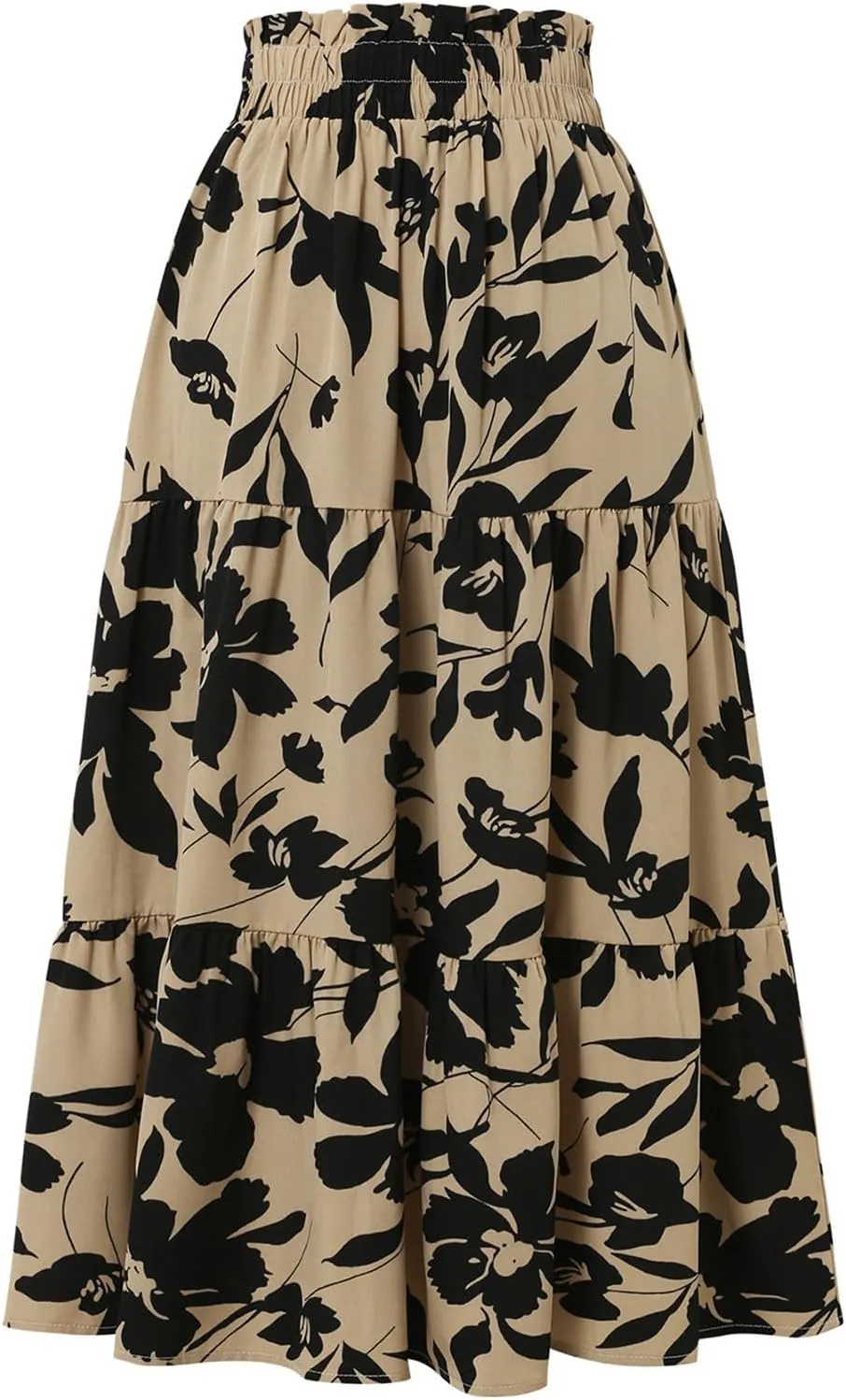 Womens Summer Casual A-Line Long Skirt Tiered High Waist Beach Outfits Elastic Waist Bohemian Print Maxi Skirt