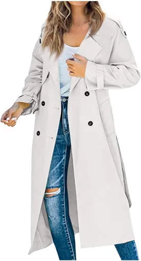 Women's Trench Coat Double Breasted Long Trench Coats 2025 Fall Fashion Windproof Classic Lapel Overcoat with Belt