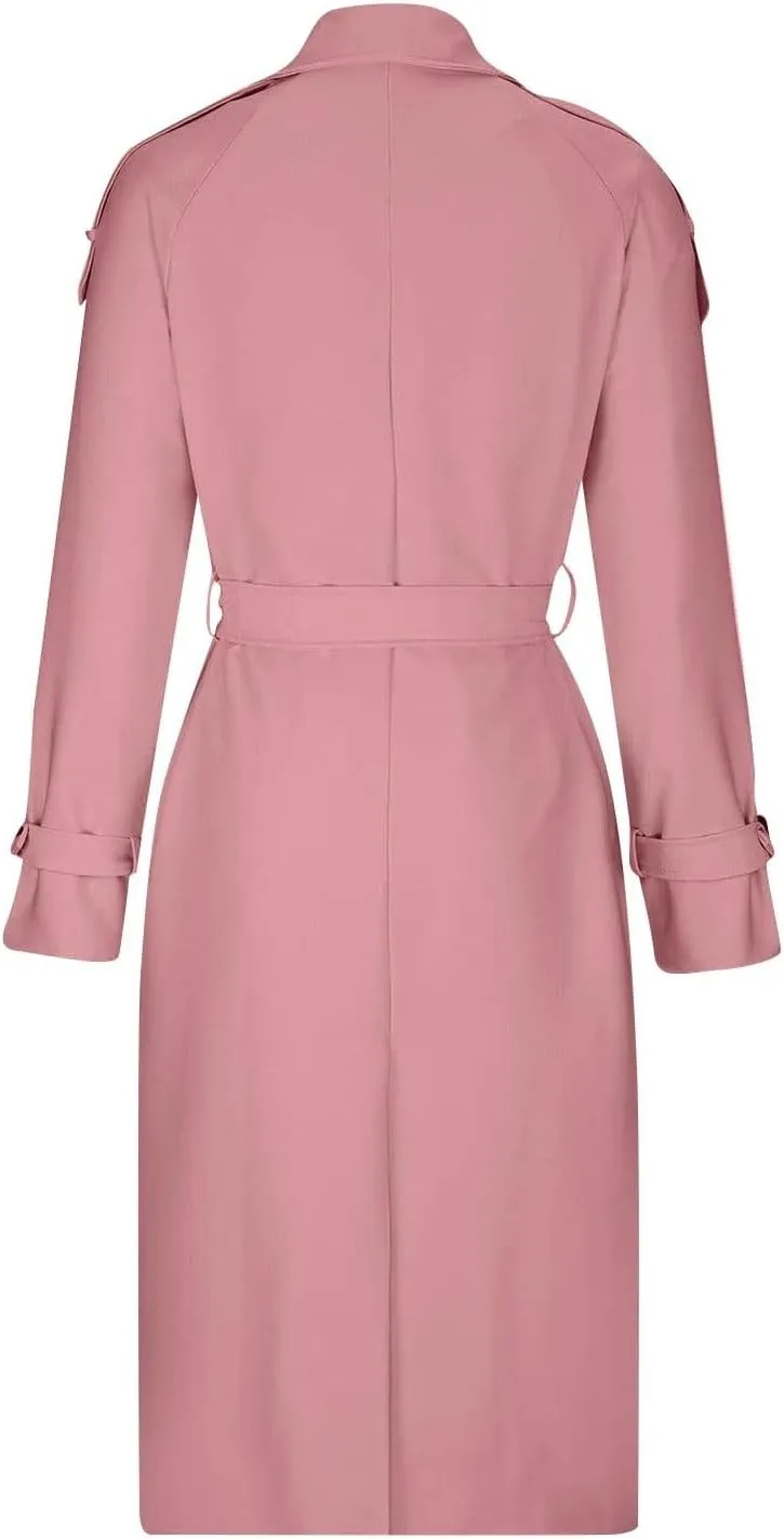 Women's Trench Coat Double Breasted Long Trench Coats 2025 Fall Fashion Windproof Classic Lapel Overcoat with Belt