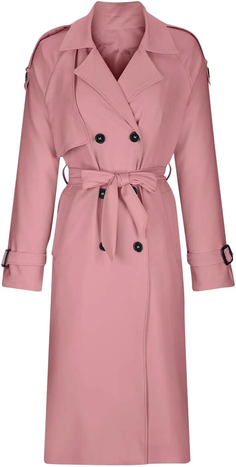 Women's Trench Coat Double Breasted Long Trench Coats 2025 Fall Fashion Windproof Classic Lapel Overcoat with Belt