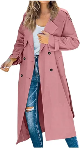 Women's Trench Coat Double Breasted Long Trench Coats 2025 Fall Fashion Windproof Classic Lapel Overcoat with Belt