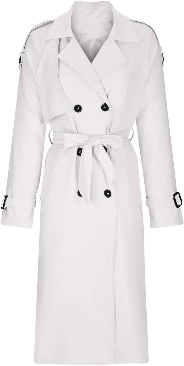 Women's Trench Coat Double Breasted Long Trench Coats 2025 Fall Fashion Windproof Classic Lapel Overcoat with Belt